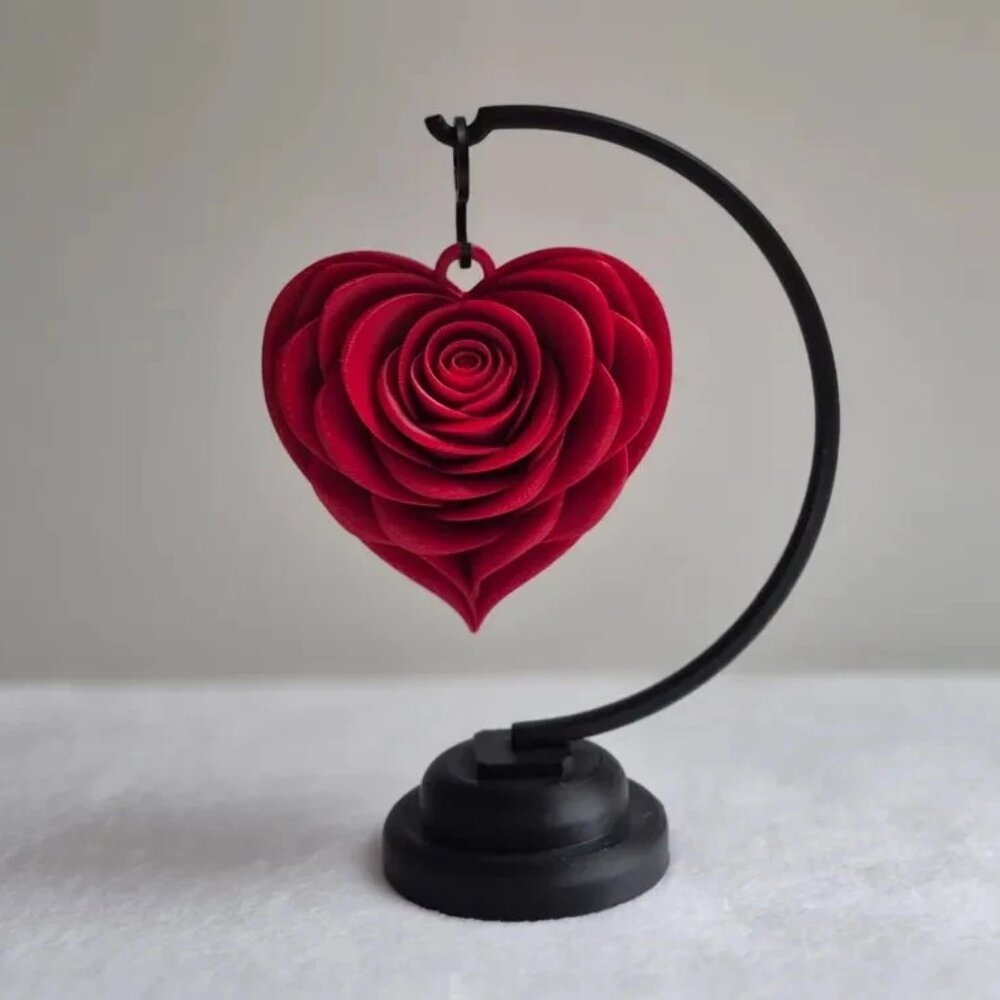 Heart Rose Display with Stand - Valentine's Day Gift - Black Rose